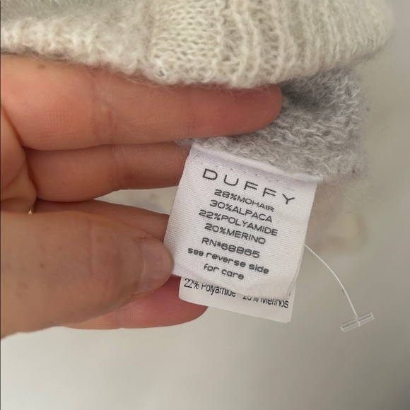 Duffy two-tone grey cream merino alpaca mohair blend cozy boxy sweater size L - Picture 4 of 5